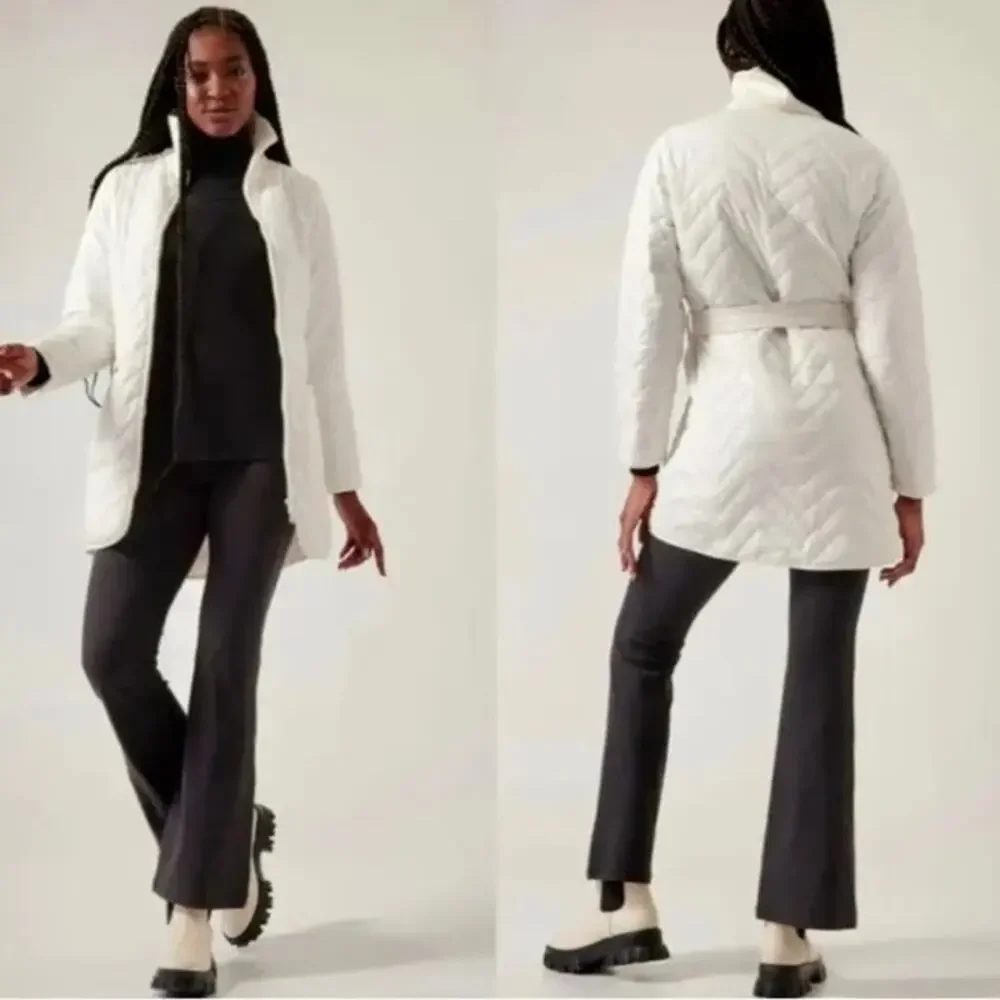 ATHLETA Mendocino Quilted Puffer Coat Magnolia White Midi Length Womens Medium M - Picture 1 of 10